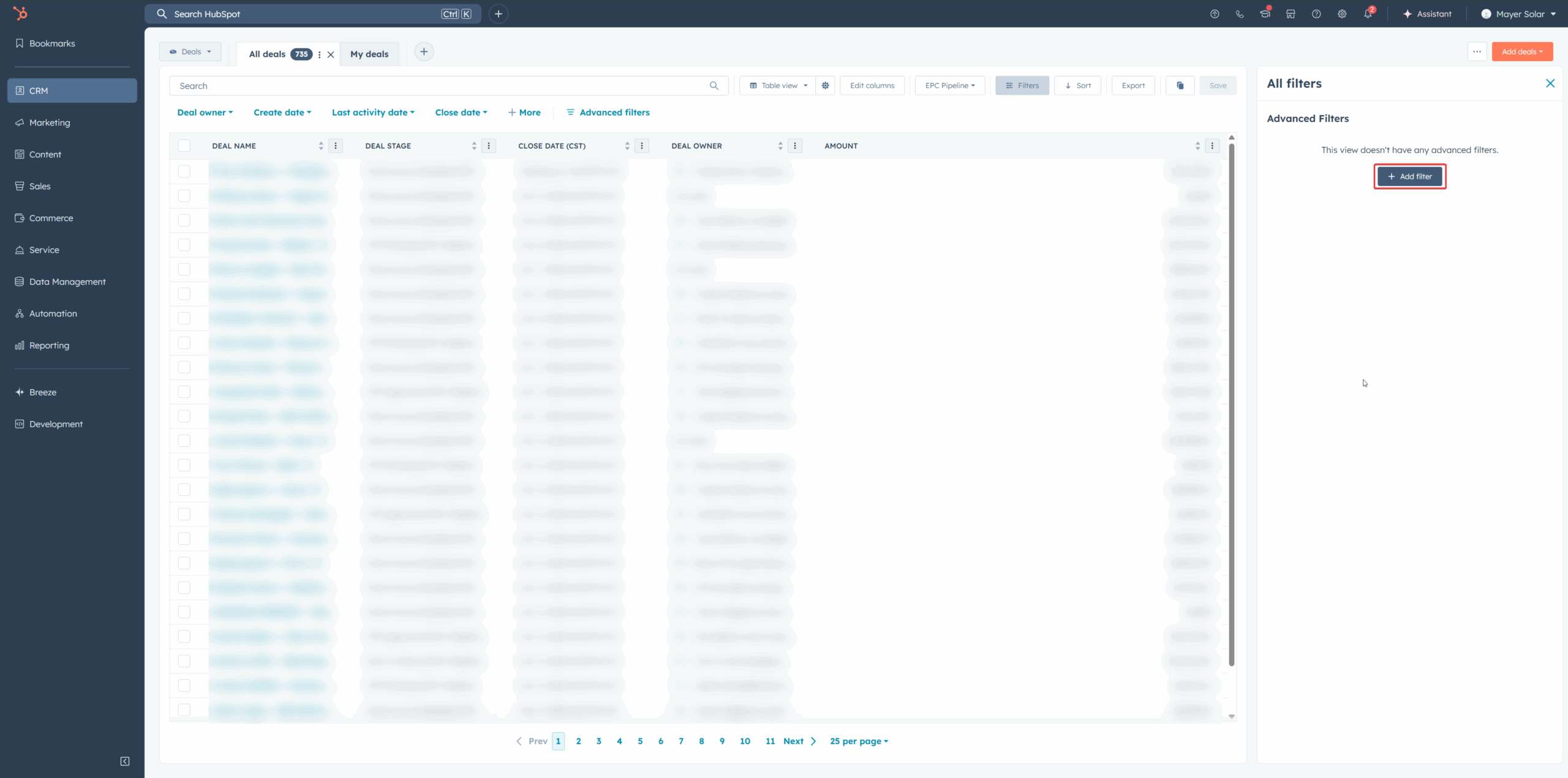 Add Filters panel