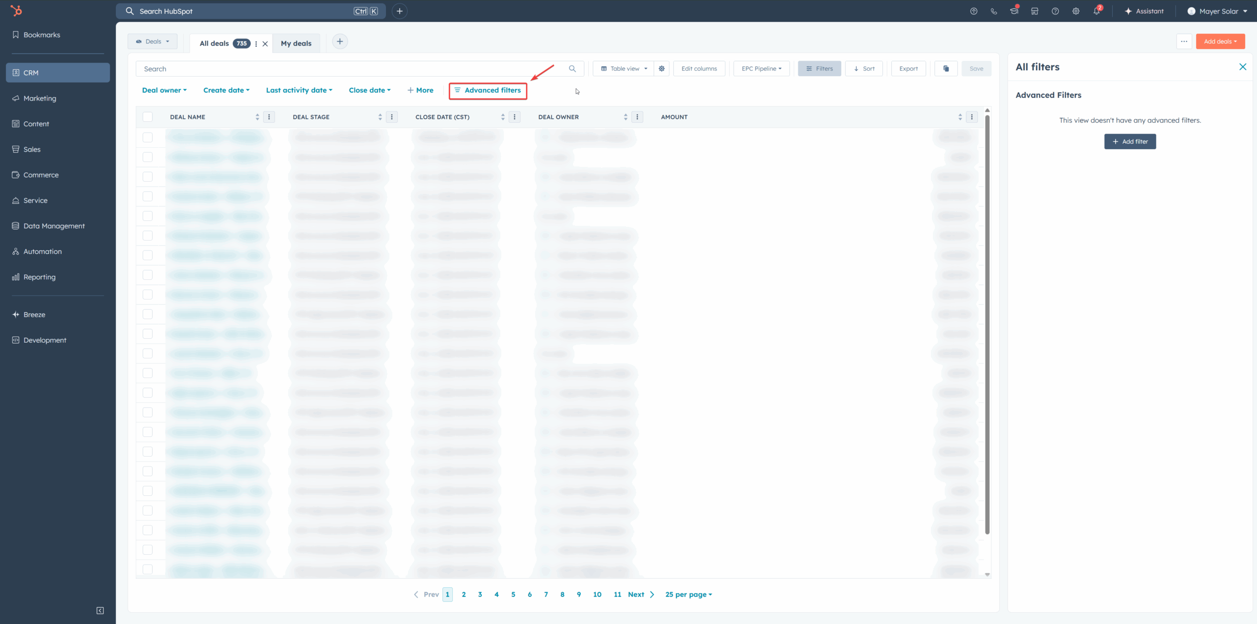 Advanced Filters button