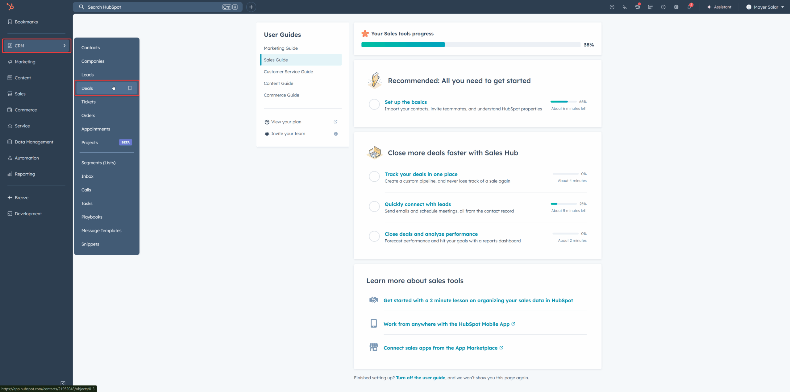 HubSpot Deals dashboard