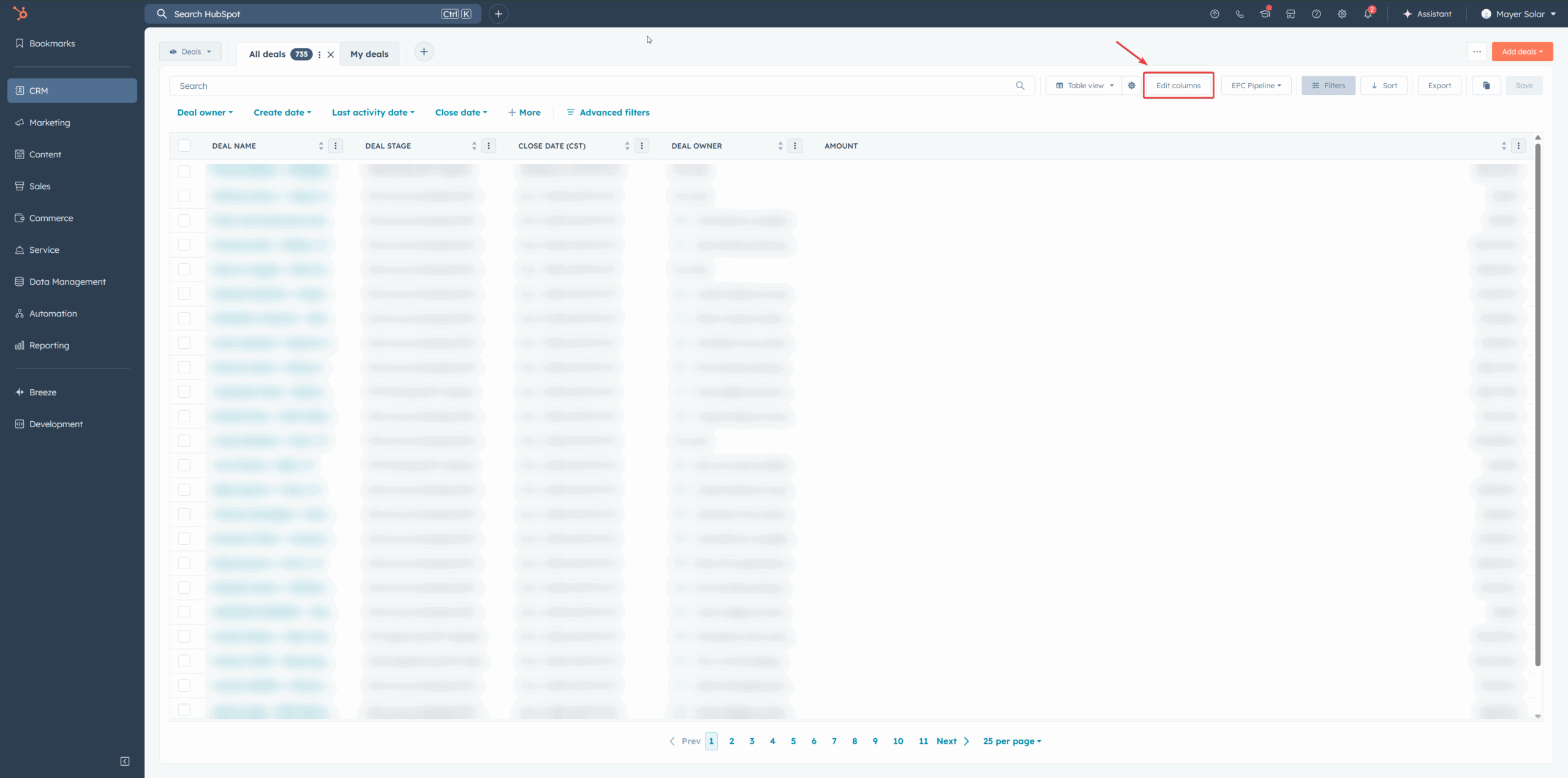 Edit Columns button